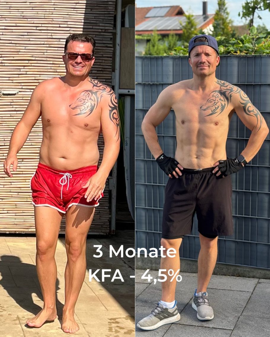 Mann, Reduktion Körperfettanteil um vier komma fünf Prozent nach drei Monaten