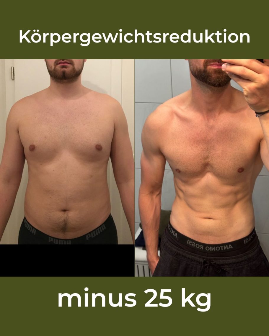 Mann, Körpergewichtsreduktion um fünfundzwanzig Kilogramm